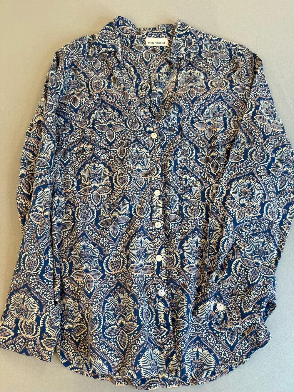 Roller Rabbit Navy and White Paisley Button-Down Shirt